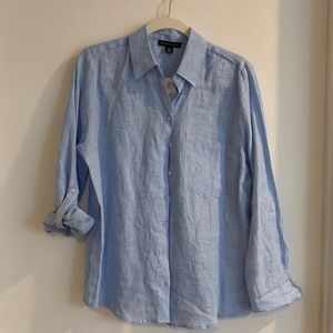 Saks 5th Avenue light blue 100% linen set size medium NWT